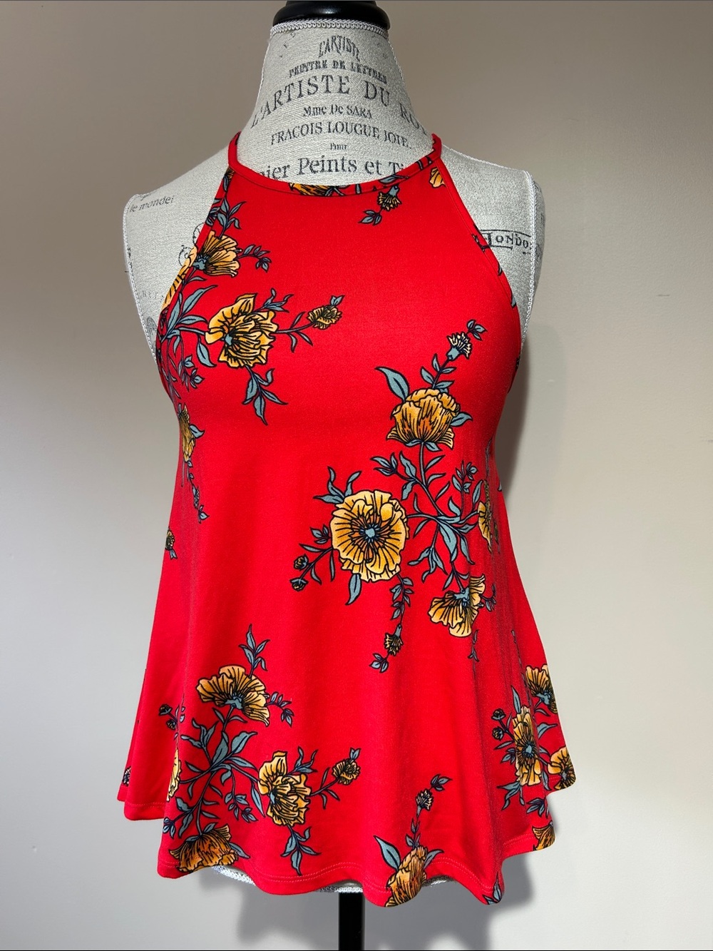 Eclipse Floral Halter Tank Top, Burnt Orange (size small)